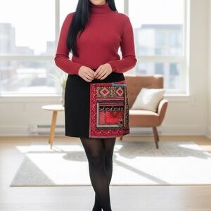 COLINE Women’s COLORFUL COTTON BLEND STRETCH PATCHWORK SKIRT XXL